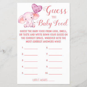 Guess the Baby Food Baby Shower Game Card