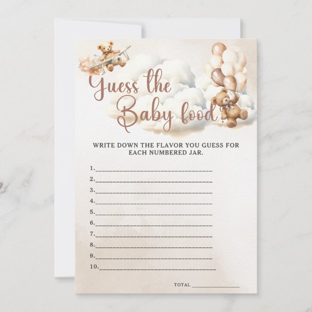 GUESS THE BABY FOOD Baby Shower Game Cute Bear Invitation (Front)