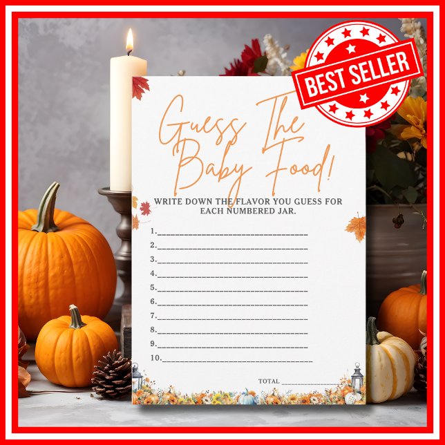 GUESS THE BABY FOOD Baby Shower Game Cute Pumpkin Invitation (GUESS THE BABY FOOD Easy Baby Shower Game A Little Pumpkin is on the Way Theme )