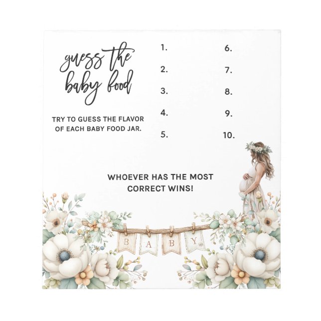 Guess the baby food Baby Shower Game Notepad (Front)