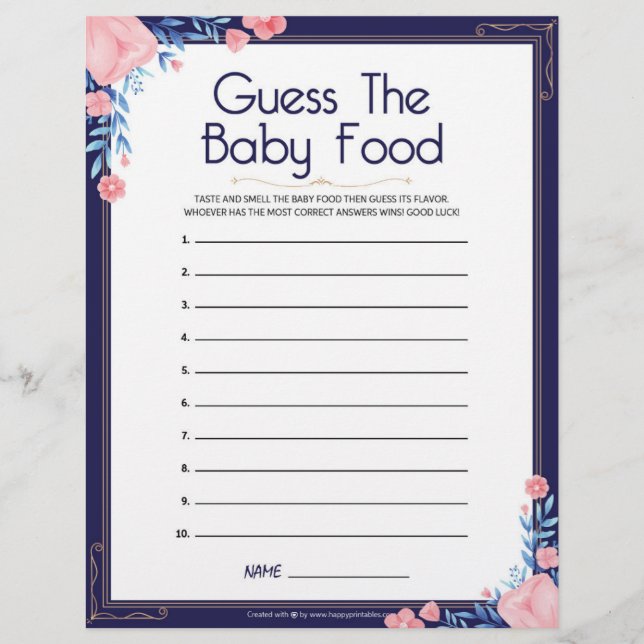 Guess The Baby Food [Floral Frame] Custom Letterhead (Front)