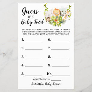 Guess the Baby Food Jungle Baby Shower Game Card