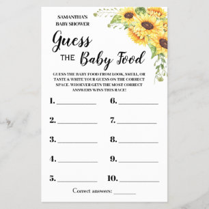 Guess the Baby food shower game card