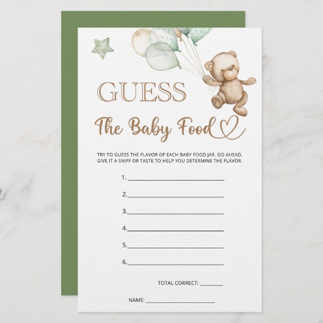 Guess the Baby Food Teddy Bear Baby Shower (Front/Back)