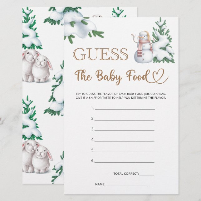 Guess The Baby Food Winter Baby Shower Game. (Front/Back)