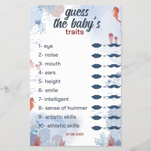 guess the baby Game Under the Sea Baby Shower  Flyer (Front)
