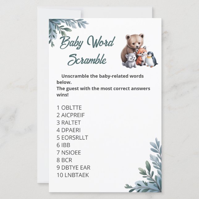 Guess the Baby Words - Snowy Baby Shower Game Card (Front)