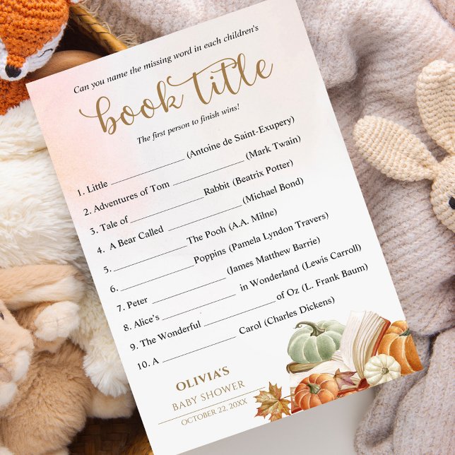 Guess the Book Title Pumpkin Fall Baby Shower Game (Creator Uploaded)
