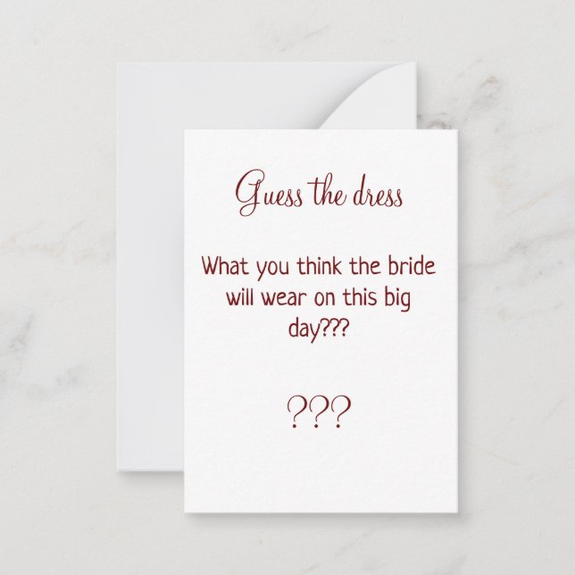 guess the bride dress bridal shower game card (Front)