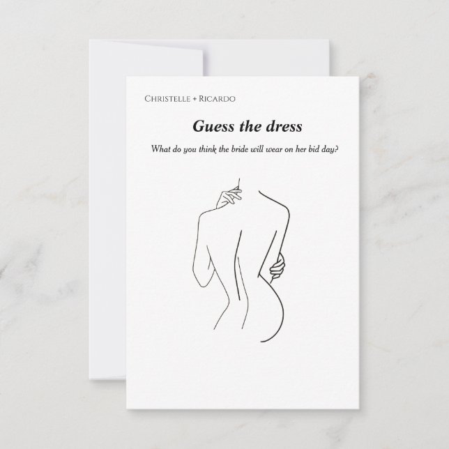 Guess the bride dress bridal shower game invitation (Front)