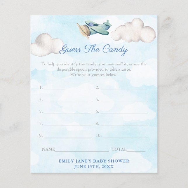 Guess The Candy Game Card Travel Theme Baby Shower (Front)