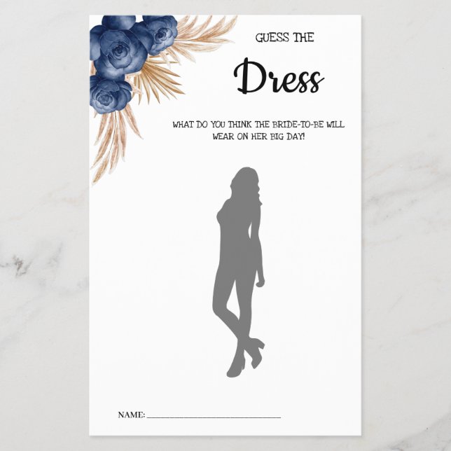 Guess the Dress Blue Flowers Bridal Shower Game Flyer (Front)