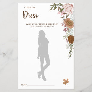 Guess the Dress Boho Autumn BridalShower Game Card