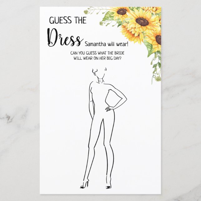 Guess the dress bridal shower english spanish game (Front)