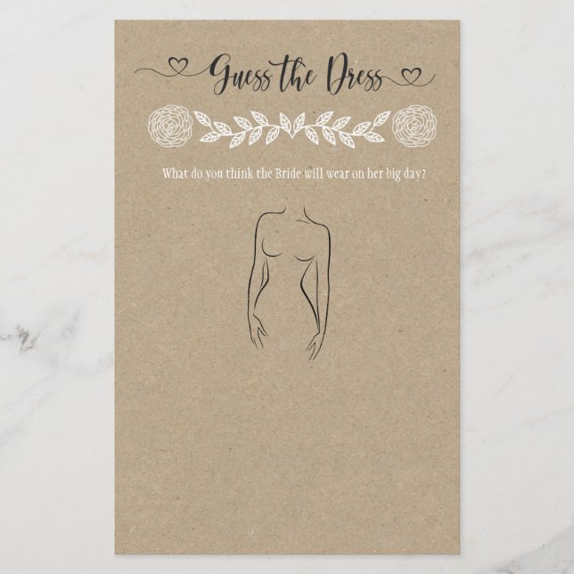 Guess The Dress Bridal Shower Game (Front)