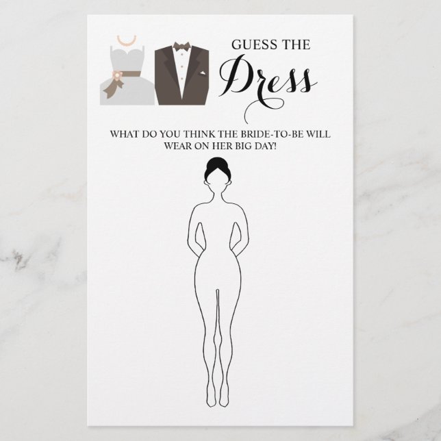 Guess the Dress Bridal Shower Game Card (Front)