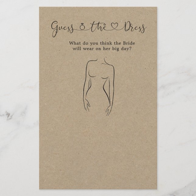 Guess The Dress Bridal Shower Game Stationery (Front)