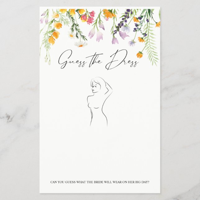 Guess the Dress Bridal Shower Game Wildflowers Flyer (Front)