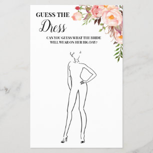 Guess the Dress Bridal Shower Pink Game Card