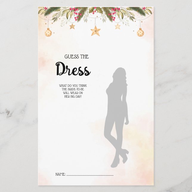 Guess the Dress Christmas Bridal Shower Game Card  (Front)