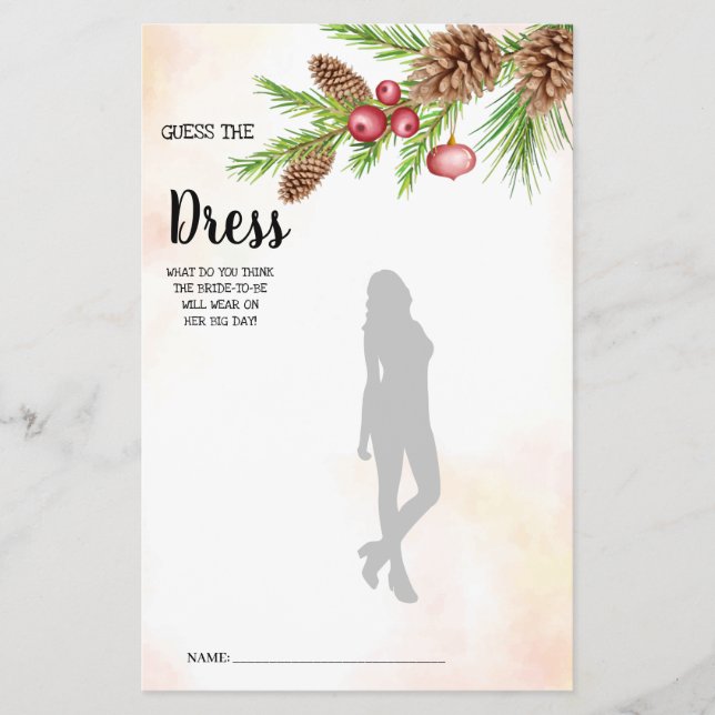 Guess the Dress Christmas Bridal Shower Game Card (Front)