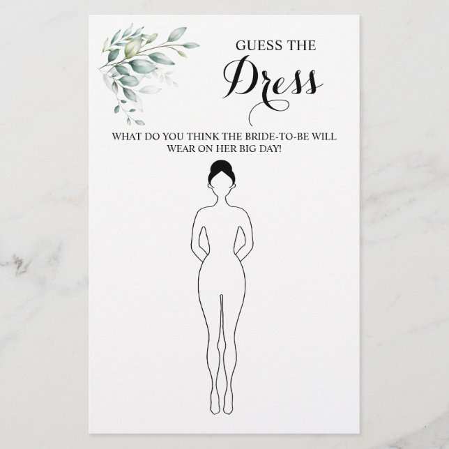 Guess the Dress Eucaliptus Bridal Shower Game Card (Front)