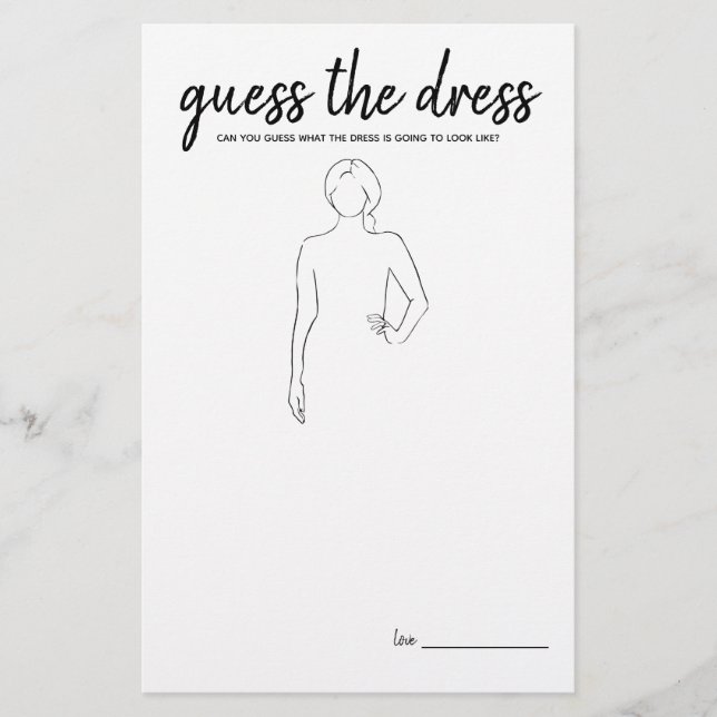 Guess the Dress Minimalist Bridal Shower Game (Front)
