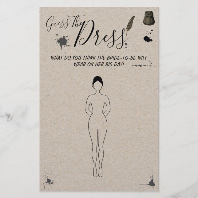 Guess the Dress Pen & Inkwell Shower Game Card (Front)