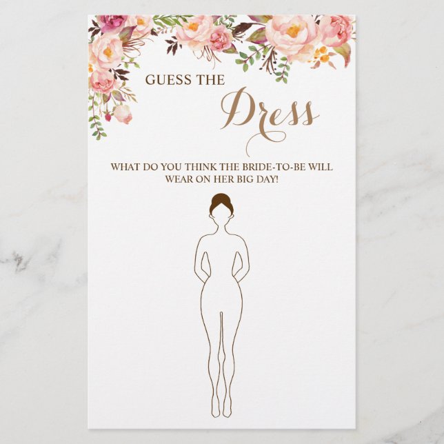 Guess the Dress Pink Bridal Shower Game Card (Front)