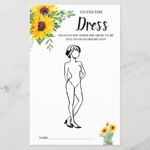 Guess the Dress Sunflowers Bridal Shower Game Card