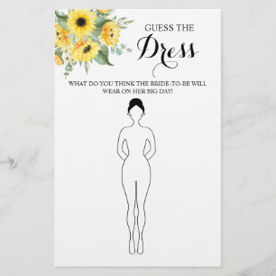 Guess the Dress Sunflowers Bridal Shower Game Card