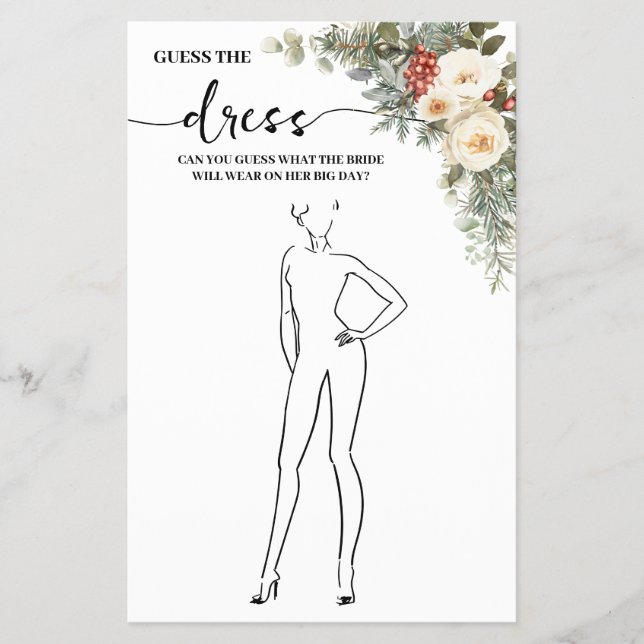 Guess the Dress Winter Bridal Shower Game Card (Front)