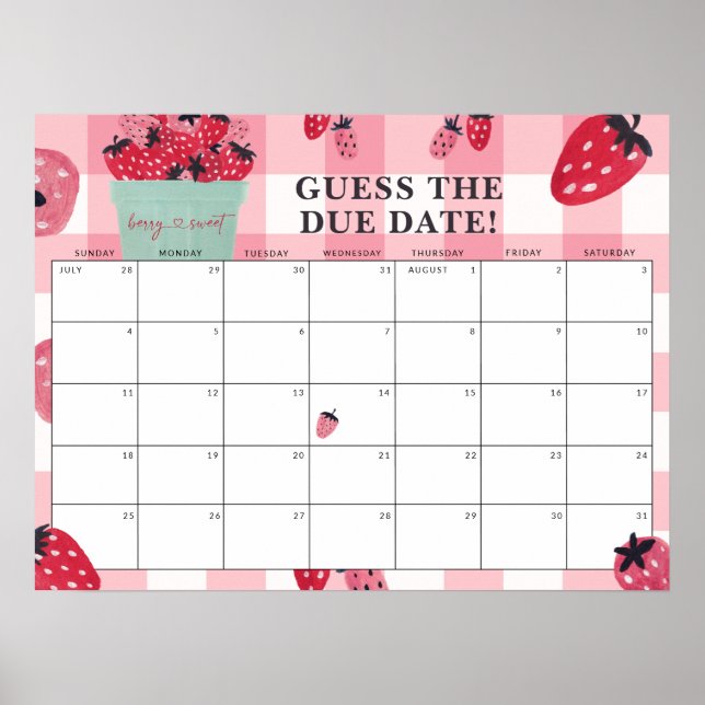 Guess the Due Date Berry Sweet Baby Shower Poster (Front)