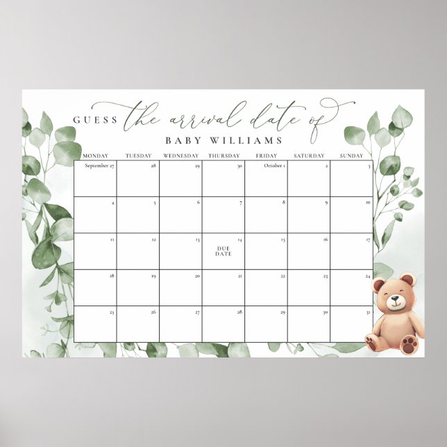 Guess The Due Date Calendar Bear Poster (Front)