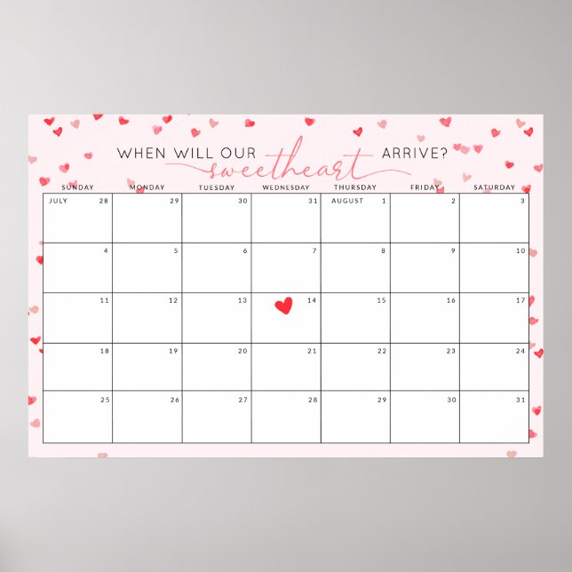 Guess the Due Date Little Sweetheart Baby Shower Poster (Front)