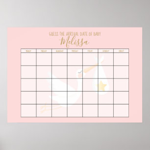 Guess The Due Date Pink Special Delivery Stork Poster