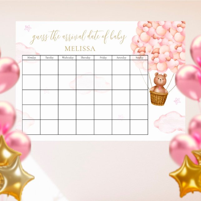 Guess The Due Date Teddy Bear Pink Balloons Poster (Creator Uploaded)