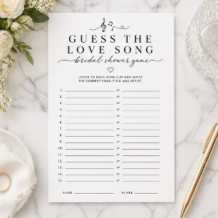 Guess the Love Song Bridal Shower Game Card