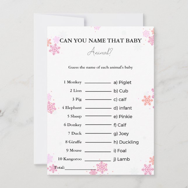 Guess the name of the baby animal baby shower Card (Front)