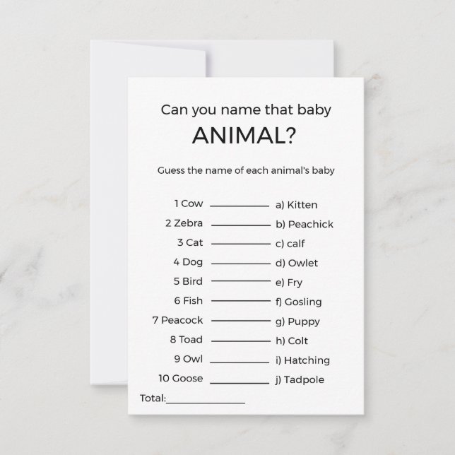 guess the name of the baby animal baby shower game (Front)