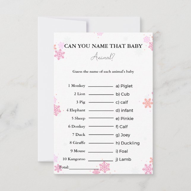 guess the name of the baby animal baby shower game (Front)