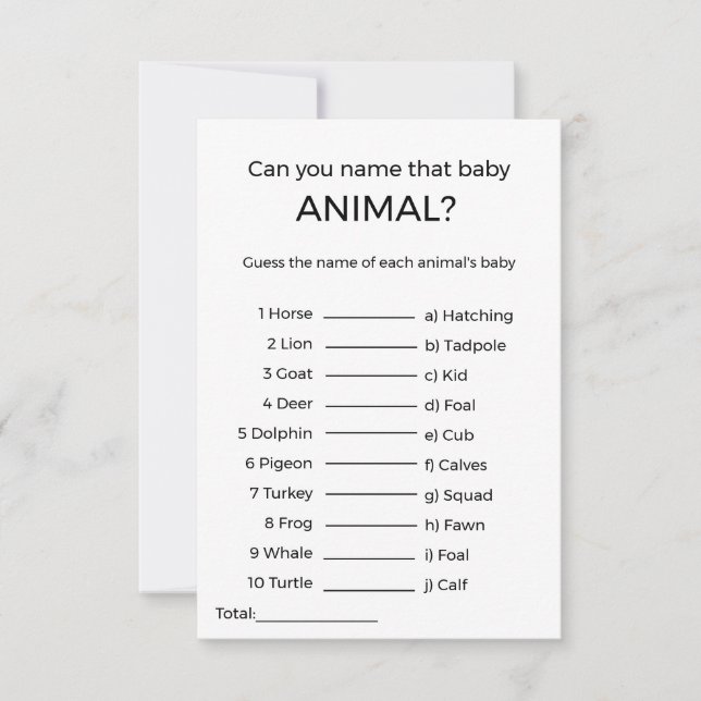 guess the name of the baby animal baby shower game (Front)