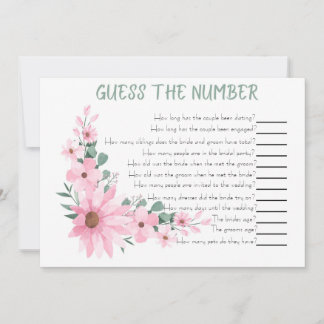 Guess The Number Bridal Shower Game Pink Flowers Card