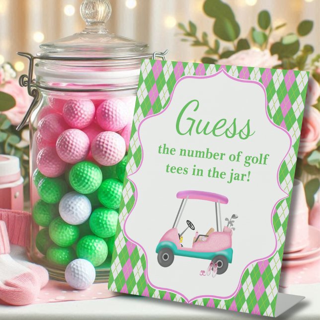 Guess the Number Golf Tees Baby Shower Golf Cart  Pedestal Sign (Creator Uploaded)