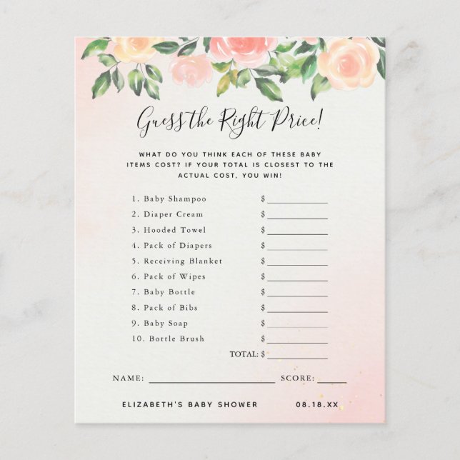 Guess The Price | Baby Shower Game (Front)