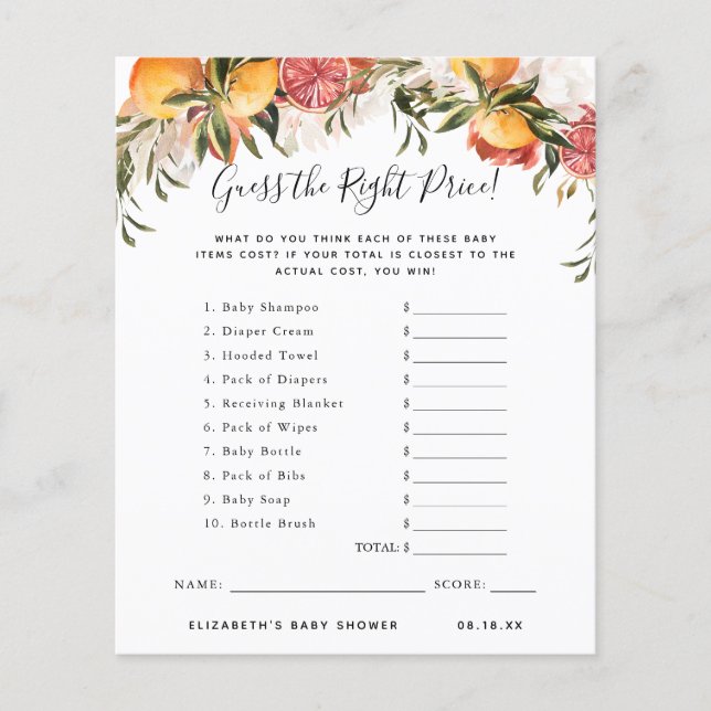 Guess The Price | Baby Shower Game (Front)