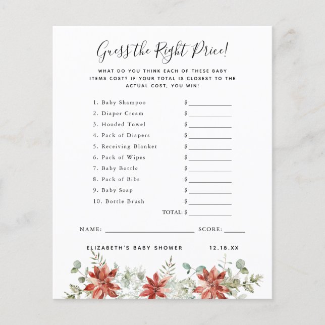 Guess The Price | Baby Shower Game (Front)