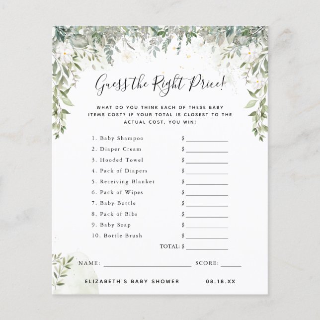 Guess The Price | Baby Shower Game (Front)