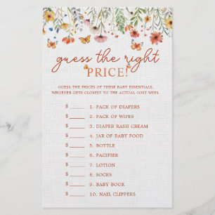 Guess the Price Boho Wildflowers Baby Shower Game