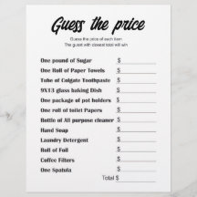 Guess the Price Bridal Shower Game Card